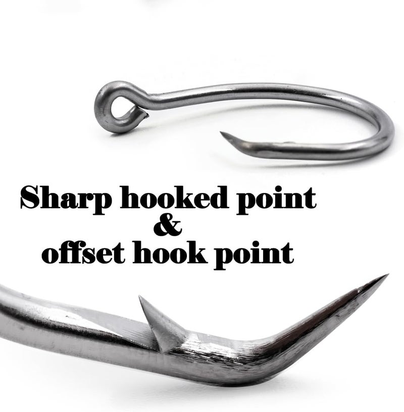 FishTrip Circle Hooks Saltwater,in-Line Fishing Hooks 5X Strong for Catfish 25pcs,Black/High Carbon Steel/Non-Offset/Closed Eye/Wide Gap for Striped Bass Salmon - Image 3